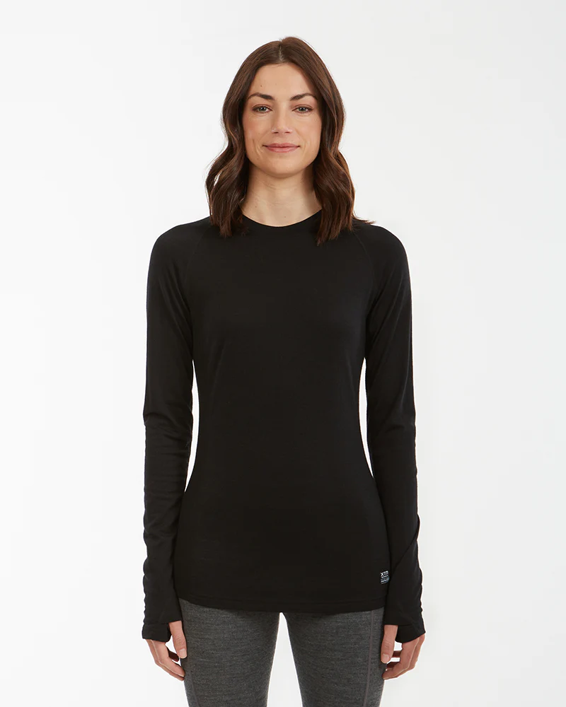 Active200 Merino 200gsm Wool Womens Thermal Long-Sleeve Top - Black - Image 3
