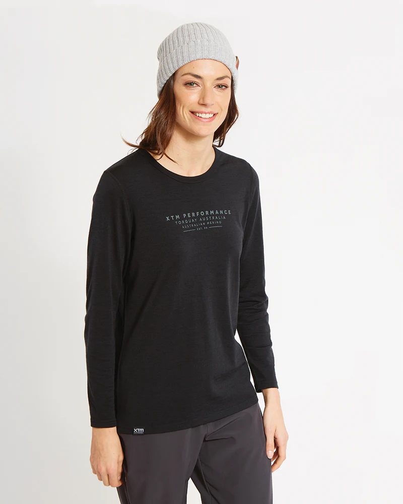 Adventure170 Merino 170gsm Wool Ladies Long Sleeve Thermal Top - Black II