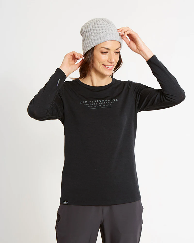 Adventure170 Merino 170gsm Wool Ladies Long Sleeve Thermal Top - Black II - Image 2
