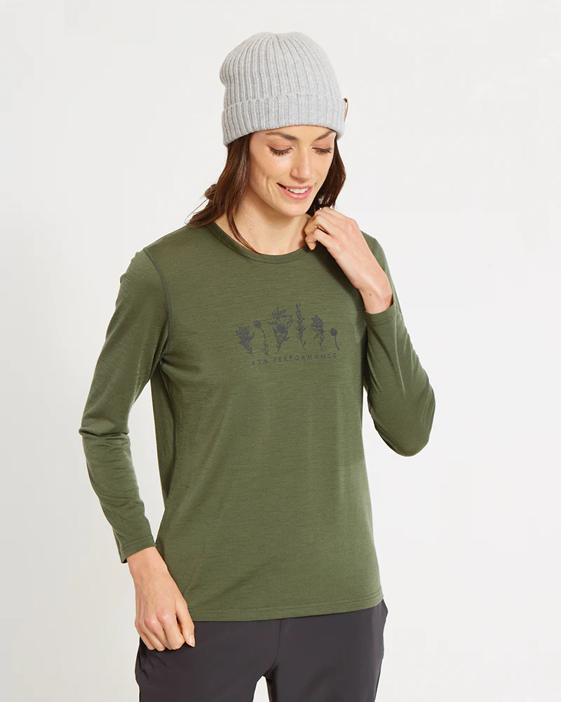 Adventure170 Merino 170gsm Wool Ladies Long Sleeve Thermal Top - Winter Moss - Image 4