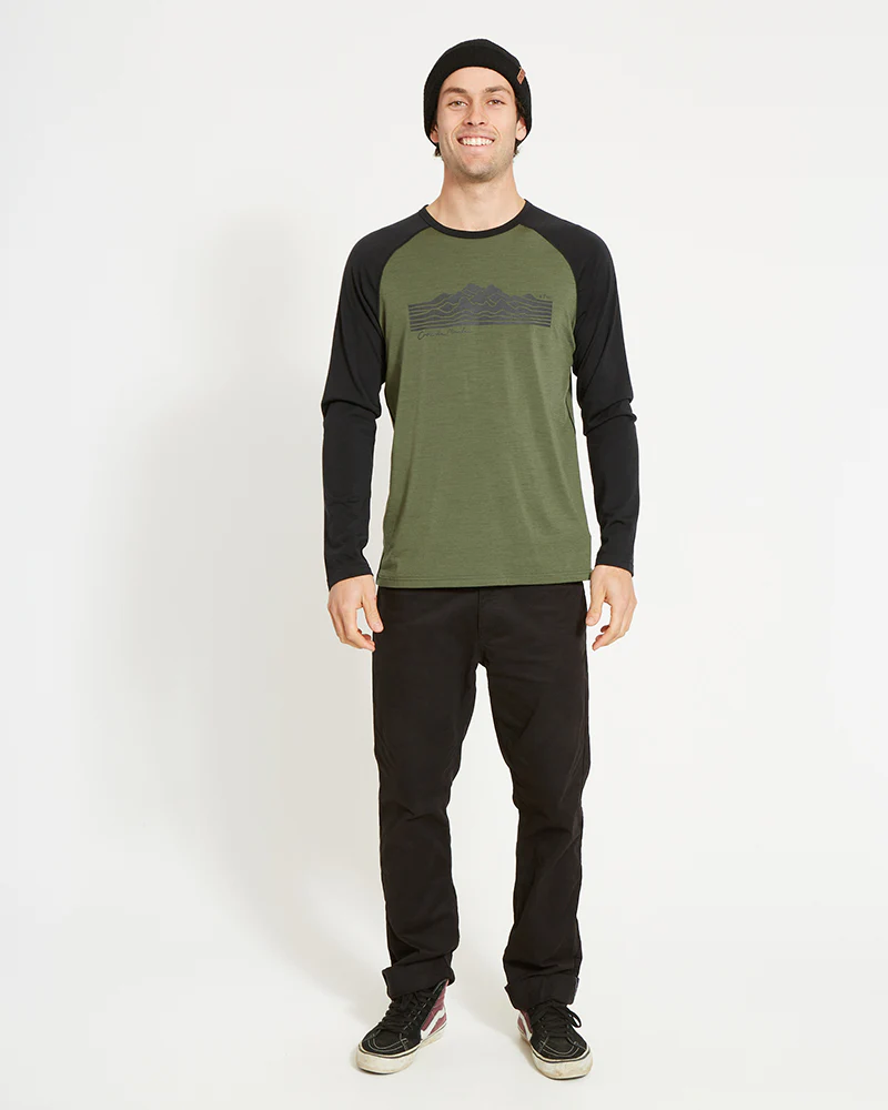 Adventure170 Merino 170gsm Wool Men's Long Sleeve Thermal Top Winter Moss - Image 3