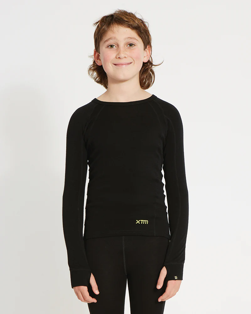 Kids' Merino 230gsm Long Sleeve Thermal Top – Alpine230 – Black