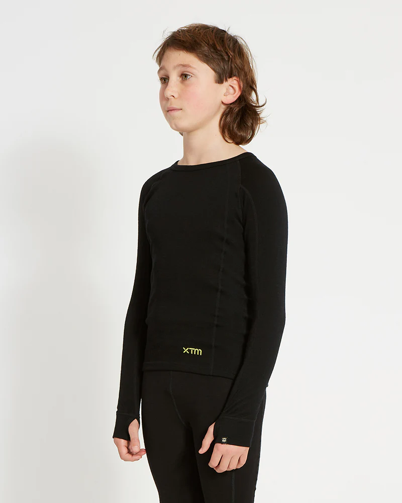 Kids' Merino 230gsm Long Sleeve Thermal Top – Alpine230 – Black - Image 2