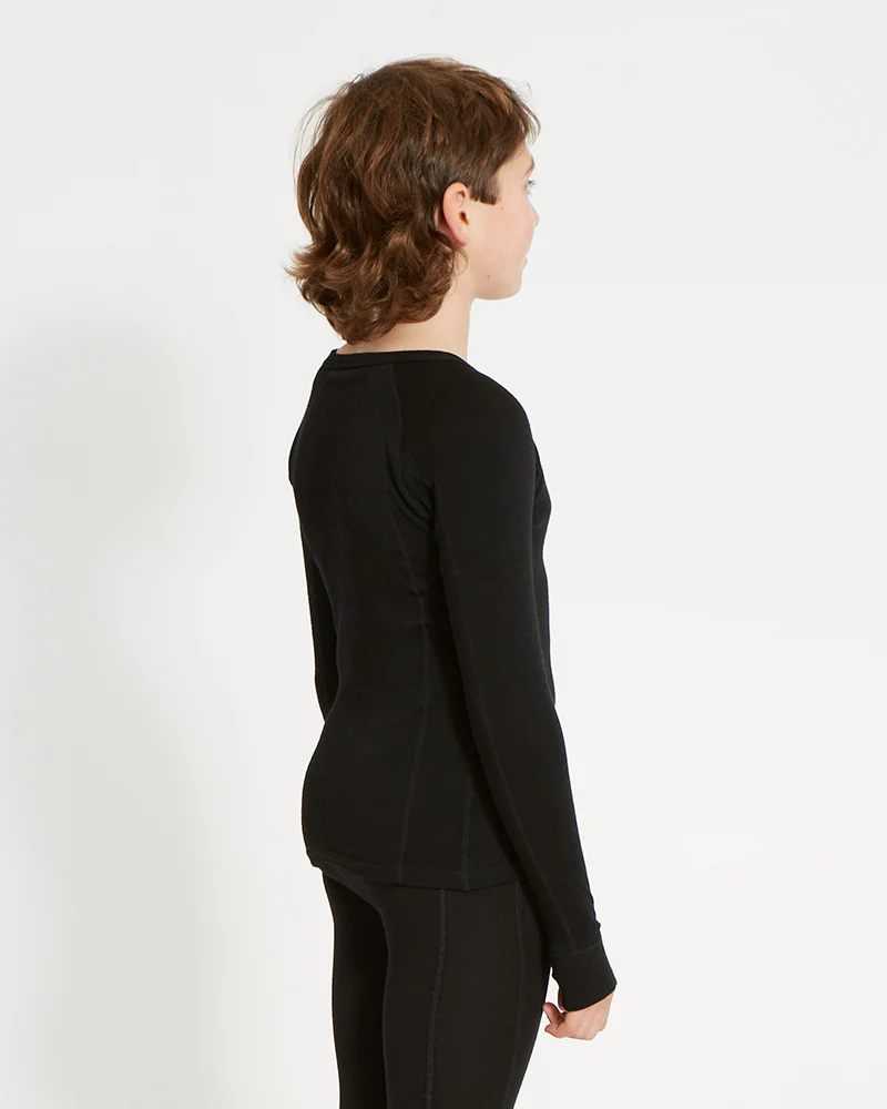 Kids' Merino 230gsm Long Sleeve Thermal Top – Alpine230 – Black - Image 3