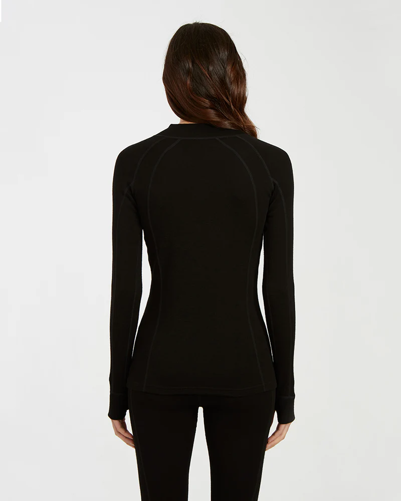 Women's Merino 230gsm Zip Neck Long Sleeve Thermal Top – Alpine230 – Black - Image 4