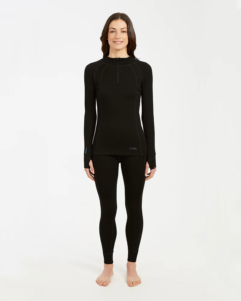 Women's Merino 230gsm Zip Neck Long Sleeve Thermal Top – Alpine230 – Black - Image 5
