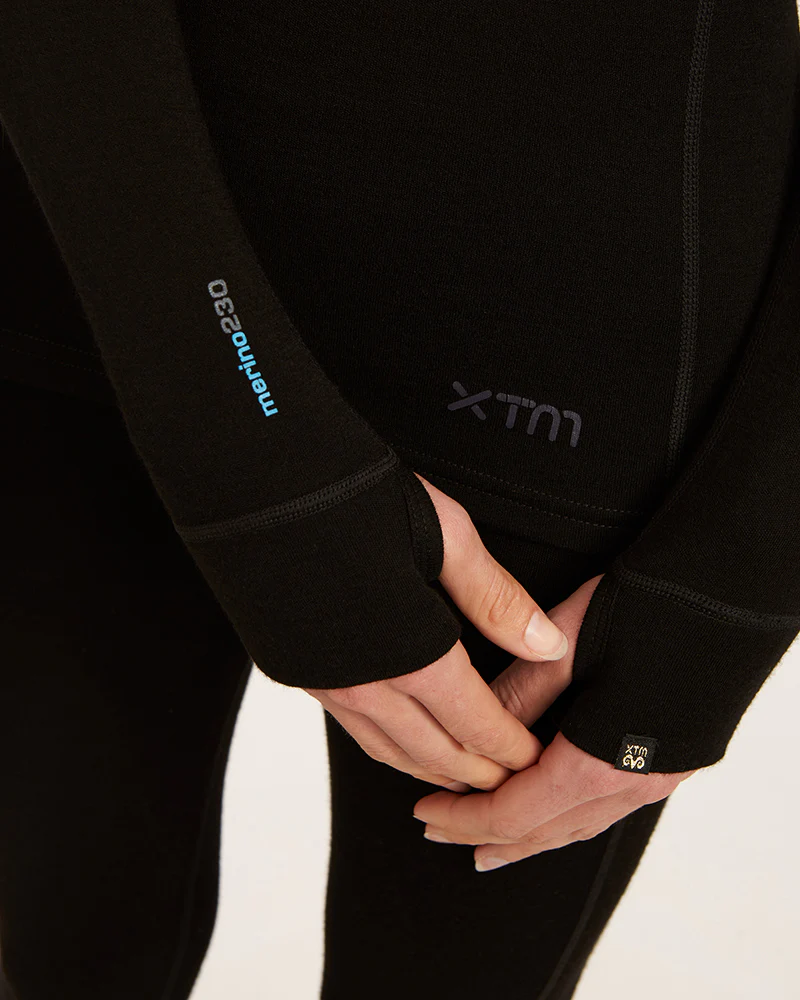 Women's Merino 230gsm Zip Neck Long Sleeve Thermal Top – Alpine230 – Black - Image 6