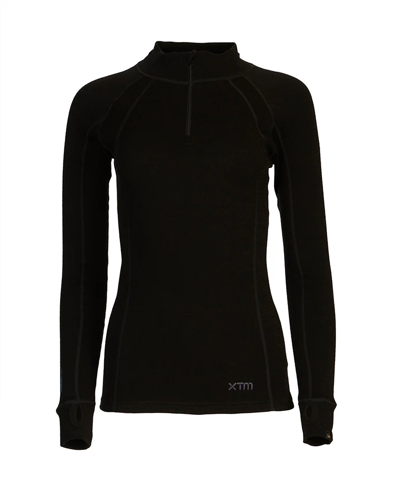 Women's Merino 230gsm Zip Neck Long Sleeve Thermal Top – Alpine230 – Black - Image 7