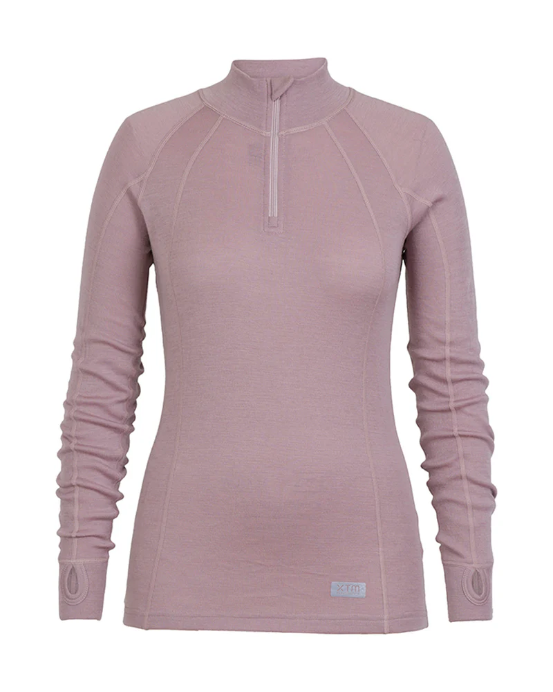 Women's Merino 230gsm Zip Neck Long Sleeve Thermal Top – Alpine230 – Fog - Image 8