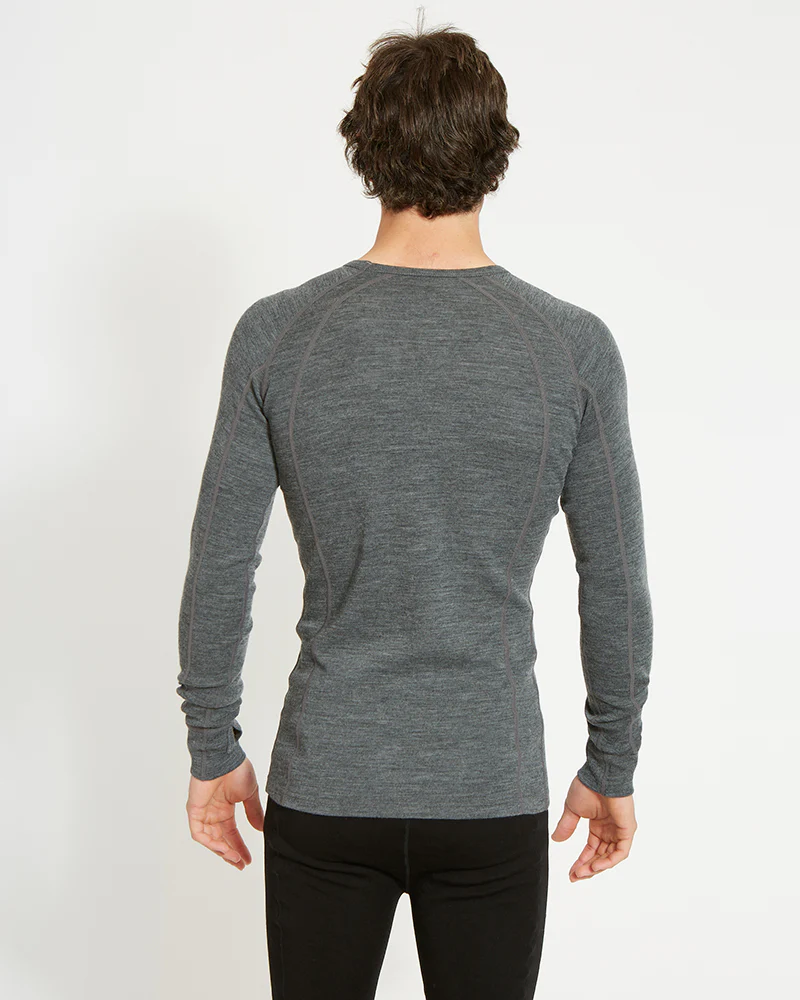 Men's Merino 230gsm Long Sleeve Thermal Top – Alpine230 – Mid Grey Marle - Image 2