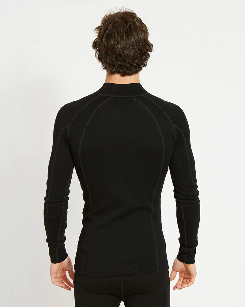 Men's Merino 230gsm Zip Neck Long Sleeve Thermal Top – Alpine230 – Black - Image 4
