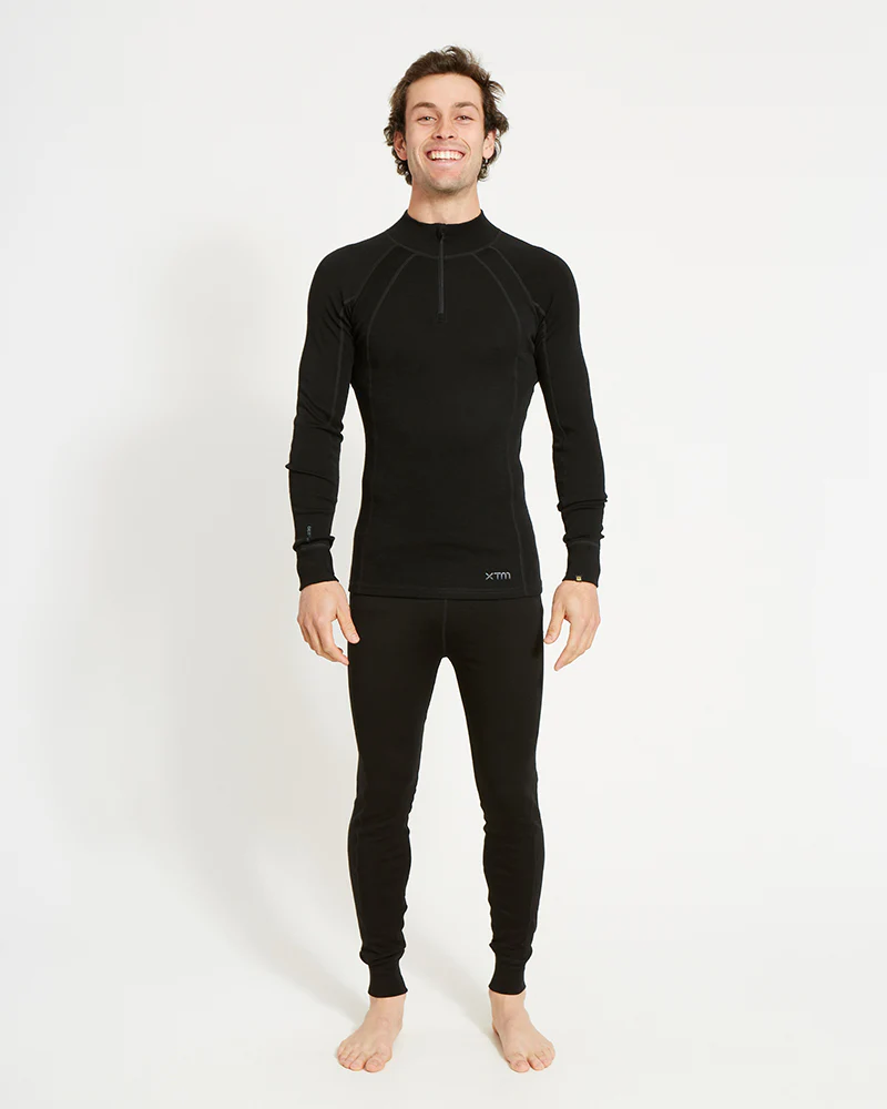 Men's Merino 230gsm Zip Neck Long Sleeve Thermal Top – Alpine230 – Black - Image 6