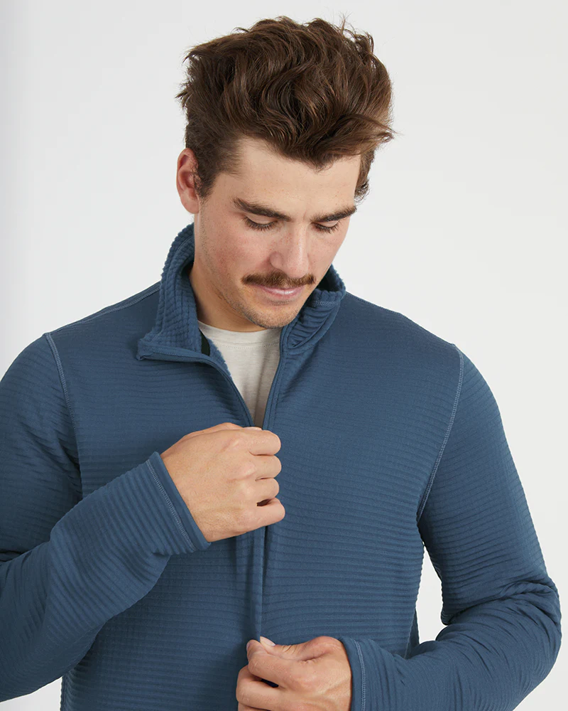 Mens Merino AEROGRID Fleece Hiking Pullover Slate Blue - Image 3