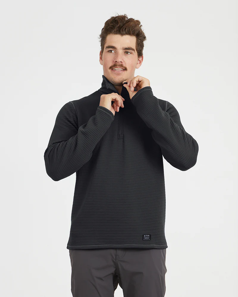Mens Merino AEROGRID Fleece Hiking Pullover Black - Image 3