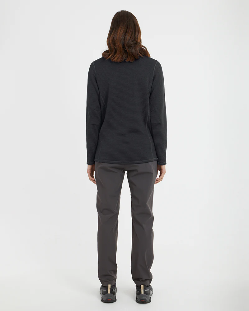 Womens Merino AEROGRID Fleece Hiking Pullover Black - Image 3